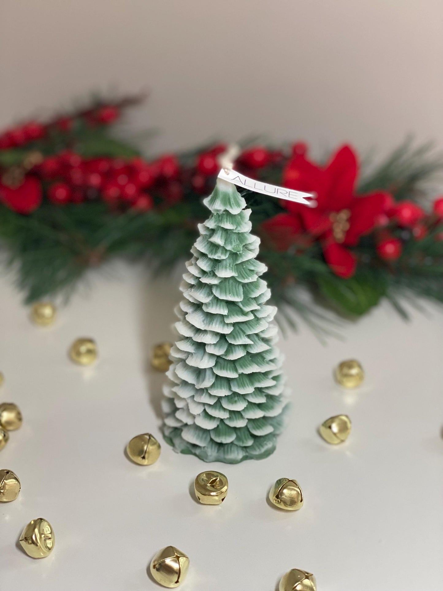 Scented Snow Topped Christmas Tree Candle | Holiday Christmas Tree All Natural Unscented Soy Wax Candle