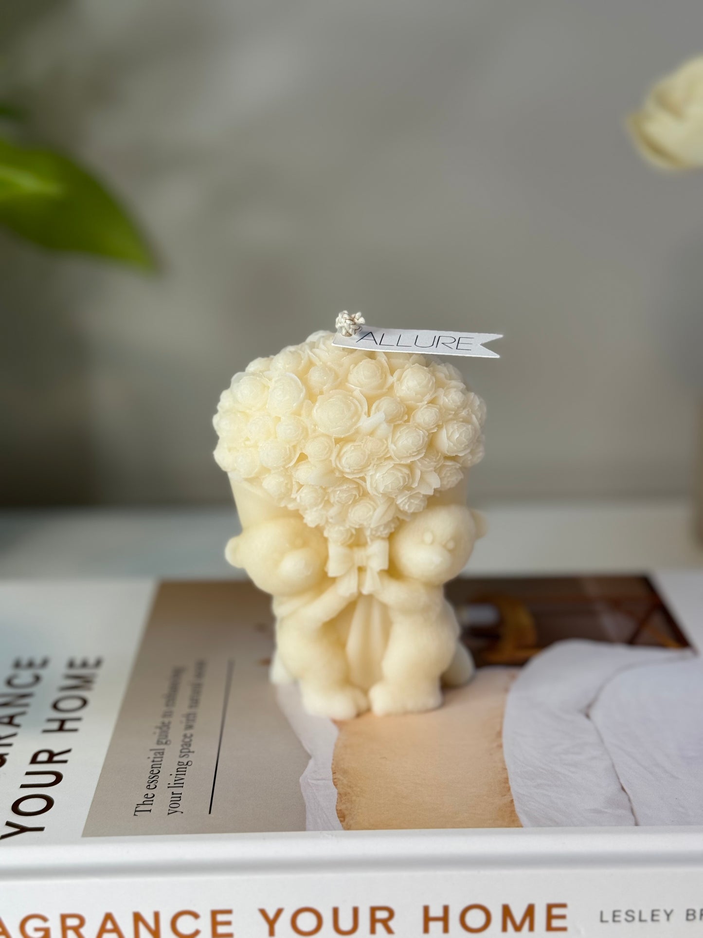 Floral Rose Teddy Bear Candle - Allure Wax Works