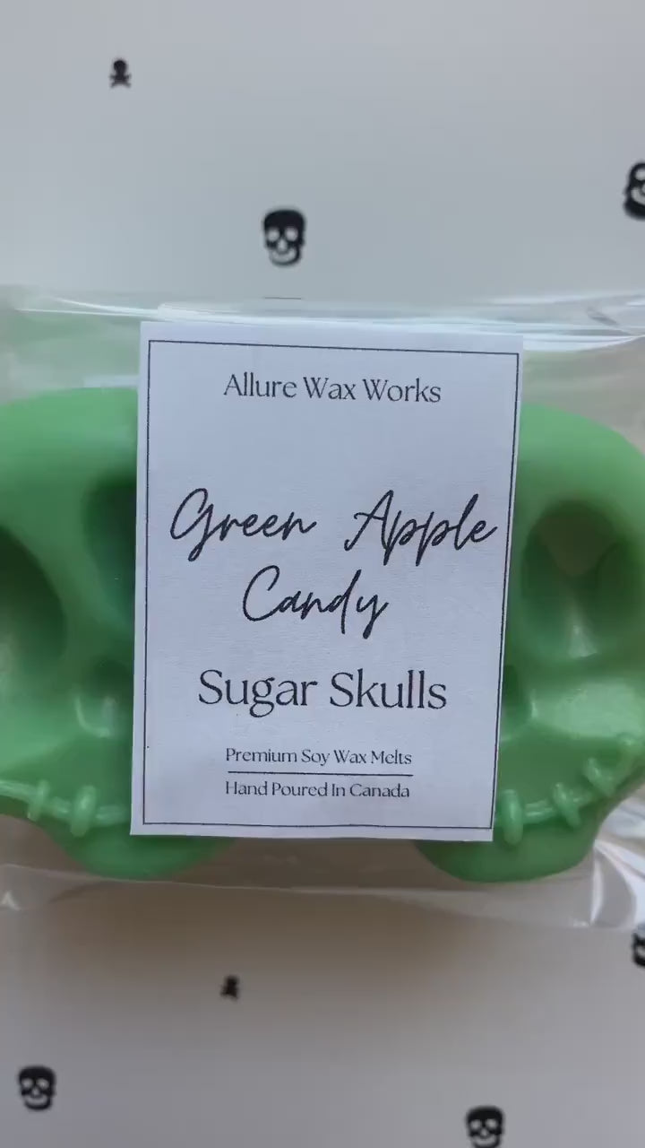 Large Green Apple Candy Sugar Skull All Natural Soy Wax Melts | Halloween Sugar Skull Shaped Premium Wax Melts