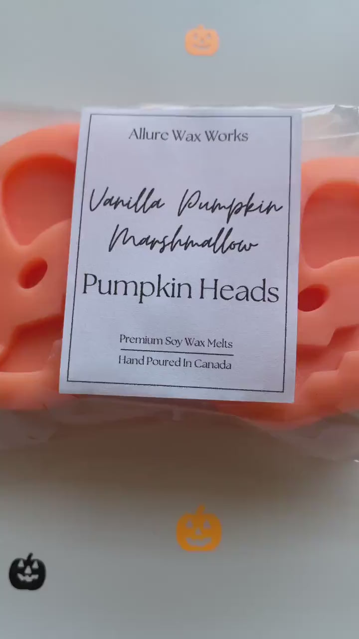 Large Vanilla Pumpkin Marshmallow Pumpkin Head All Natural Soy Wax Melts | Halloween Jack O'lantern Shaped Premium Wax Melts