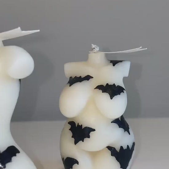 Hand Painted Halloween Bat Goddess Body Candle | Woman Torso, Curvy, Pregnant, Masculine Candle