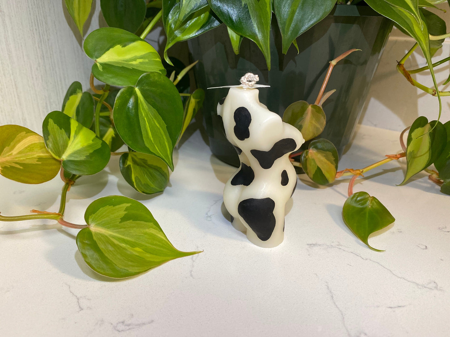 Hand Painted Cow Print Goddess Body Candle | Woman Torso, Curvy, Pregnant, Masculine Candle