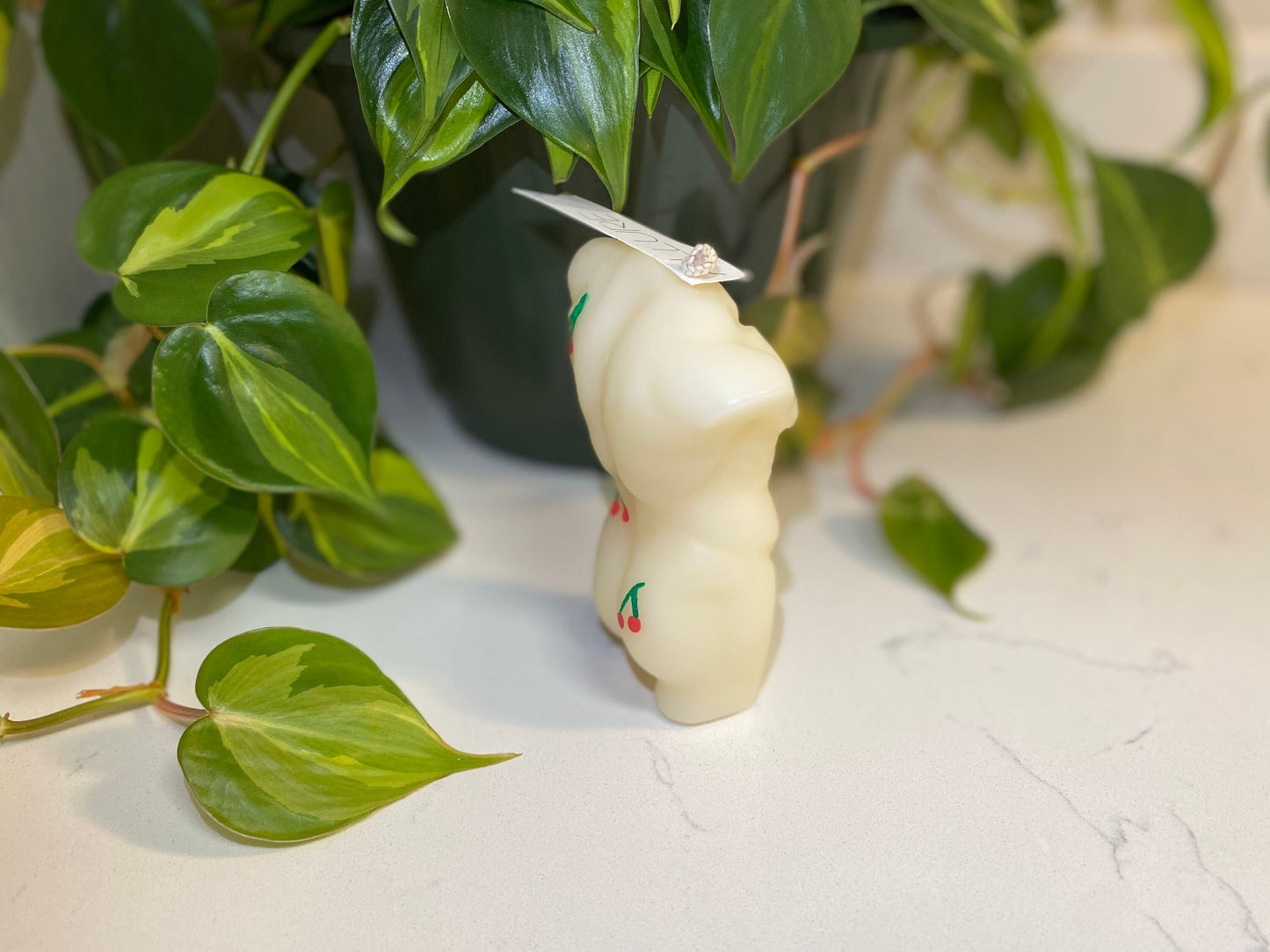 Hand Painted Cherry Goddess Body Candle | Woman Torso, Curvy, Pregnant, Masculine Candle