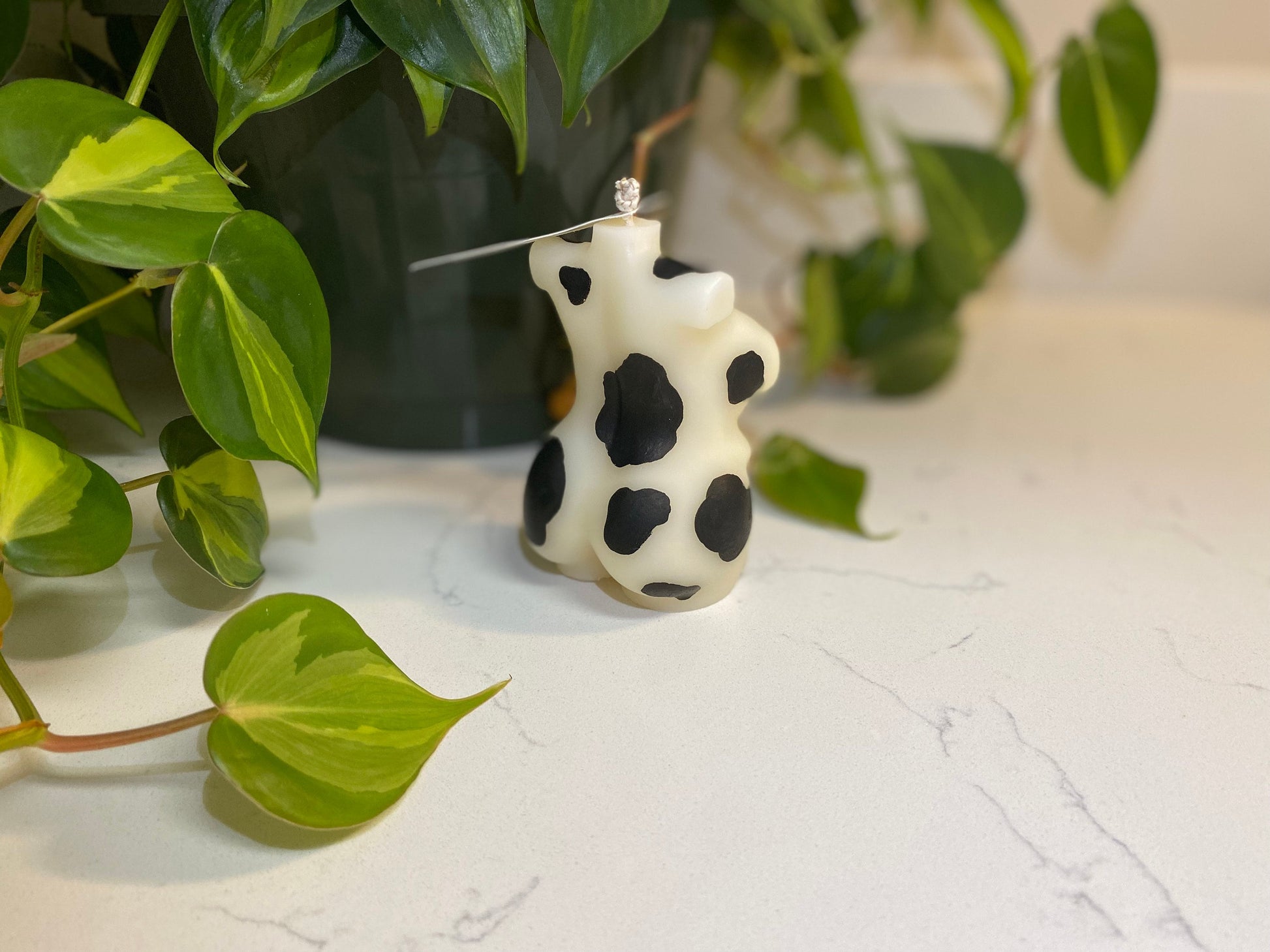 Hand Painted Cow Print Goddess Body Candle | Woman Torso, Curvy, Pregnant, Masculine Candle