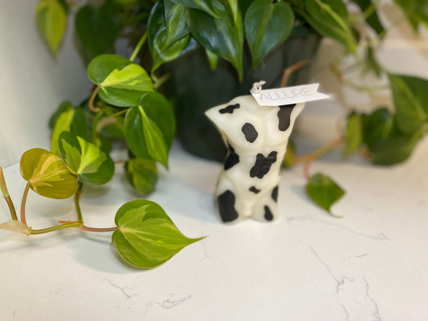 Hand Painted Cow Print Goddess Body Candle | Woman Torso, Curvy, Pregnant, Masculine Candle