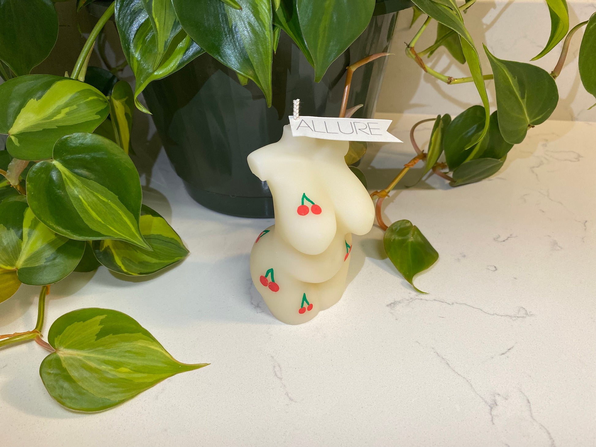 Hand Painted Cherry Goddess Body Candle | Woman Torso, Curvy, Pregnant, Masculine Candle