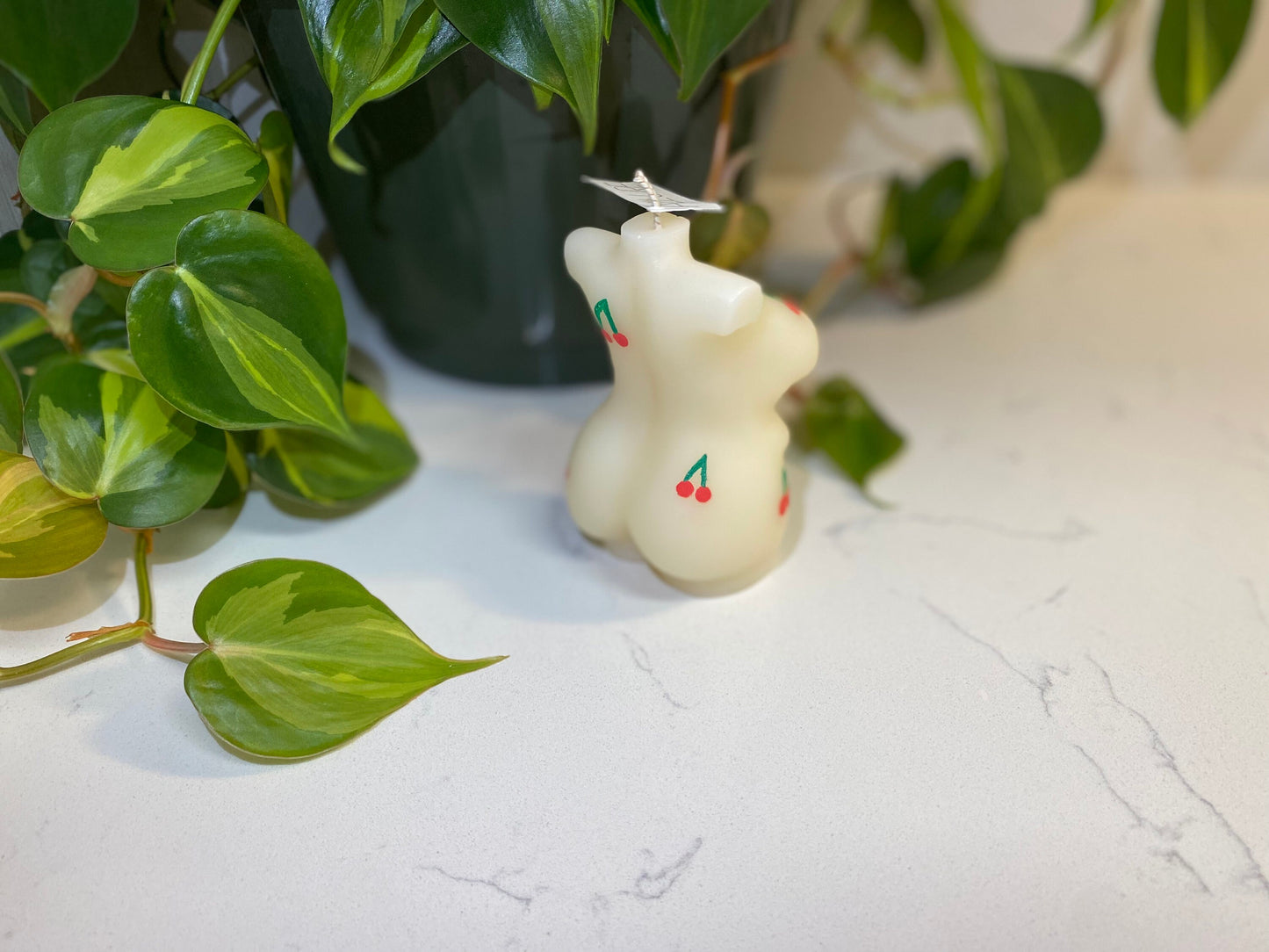 Hand Painted Cherry Goddess Body Candle | Woman Torso, Curvy, Pregnant, Masculine Candle