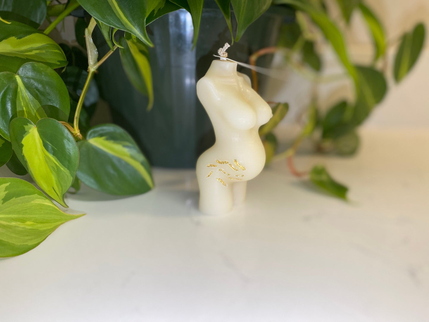 Ivory White & Gold Stretch Mark Goddess Body Candles  | Woman Torso, Curvy, Pregnant, Masculine Candle