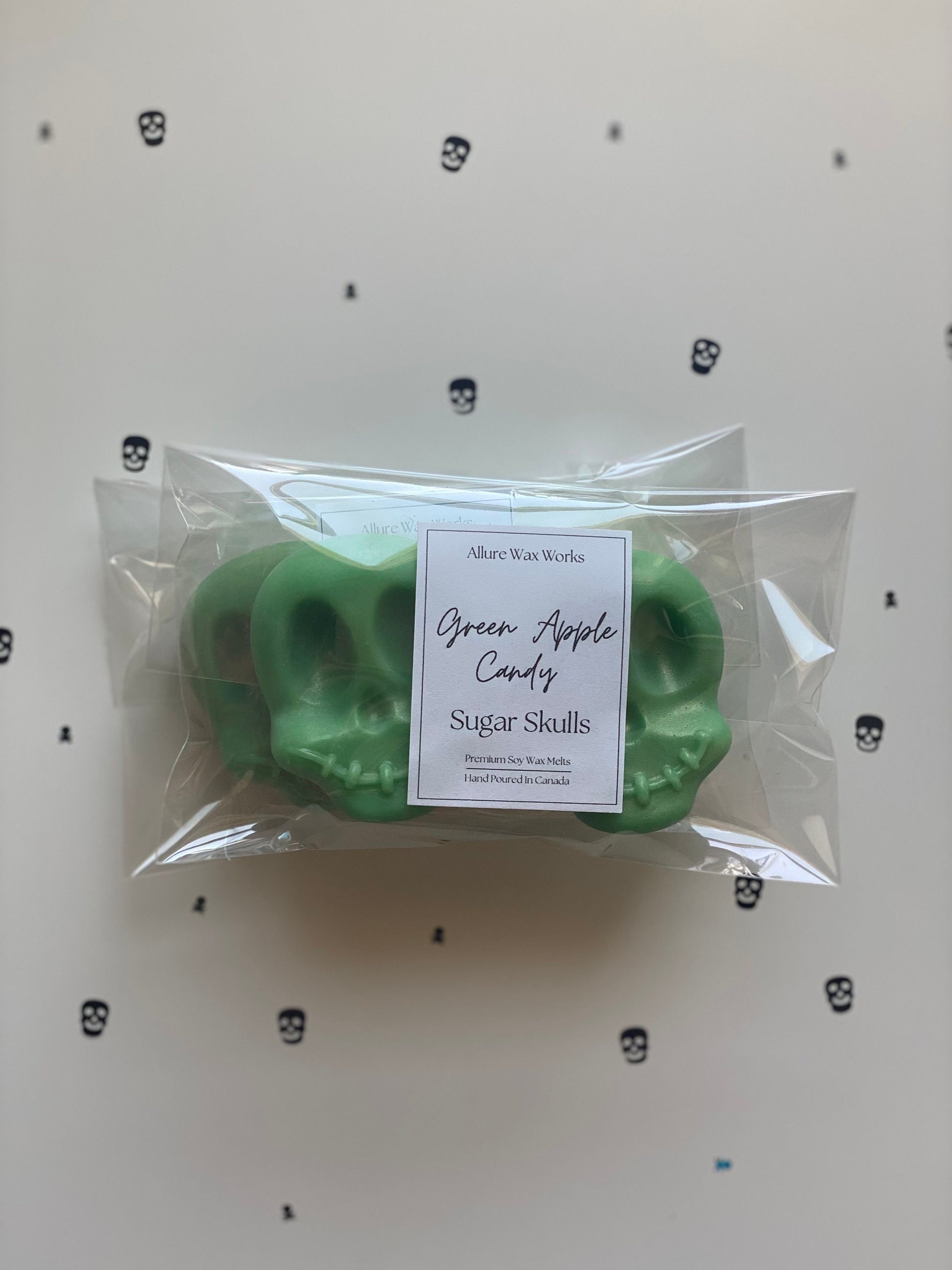 Large Green Apple Candy Sugar Skull All Natural Soy Wax Melts | Halloween Sugar Skull Shaped Premium Wax Melts