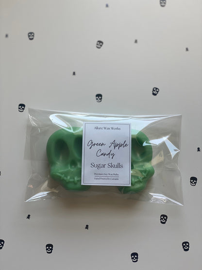 Large Green Apple Candy Sugar Skull All Natural Soy Wax Melts | Halloween Sugar Skull Shaped Premium Wax Melts