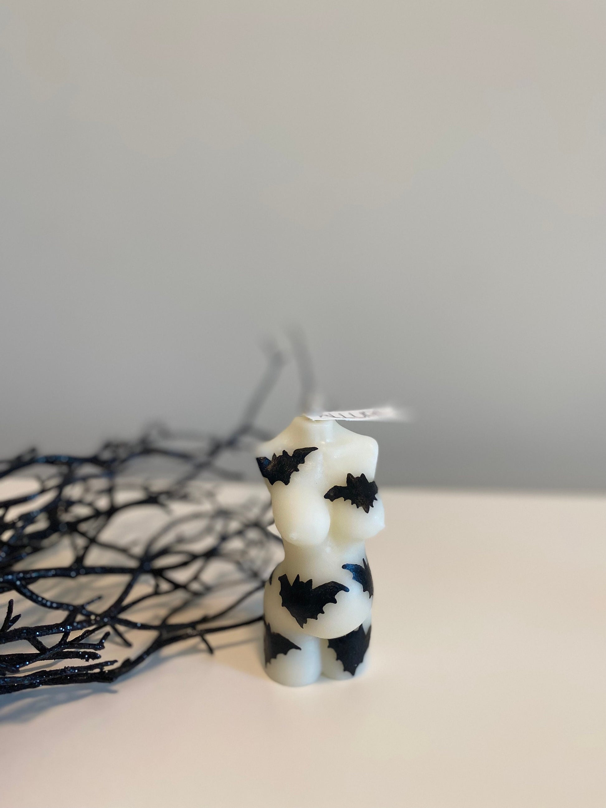 Hand Painted Halloween Bat Goddess Body Candle | Woman Torso, Curvy, Pregnant, Masculine Candle