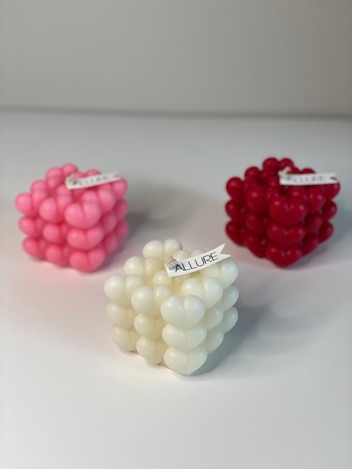 Heart Shaped Bubble Cube Candle | Valentine's Day Heart All Natural Soy Wax Candle