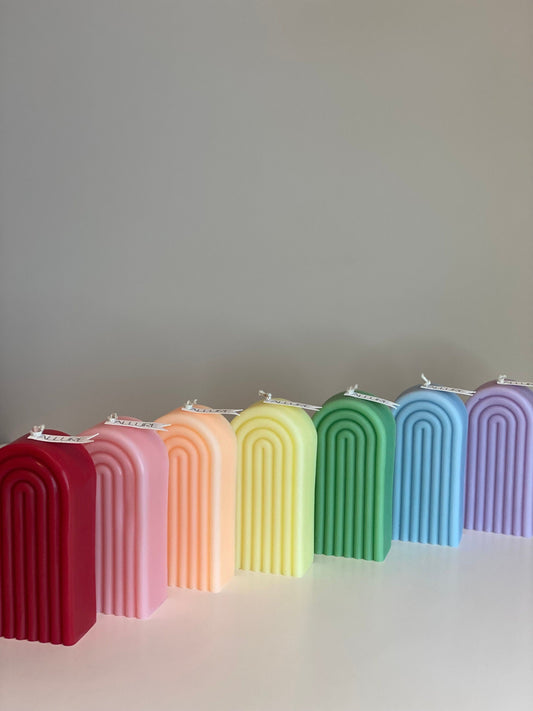 Colourful Rainbow Arch Candle | Tall Arch Candle Table Decor | Natural Soy Wax Candles