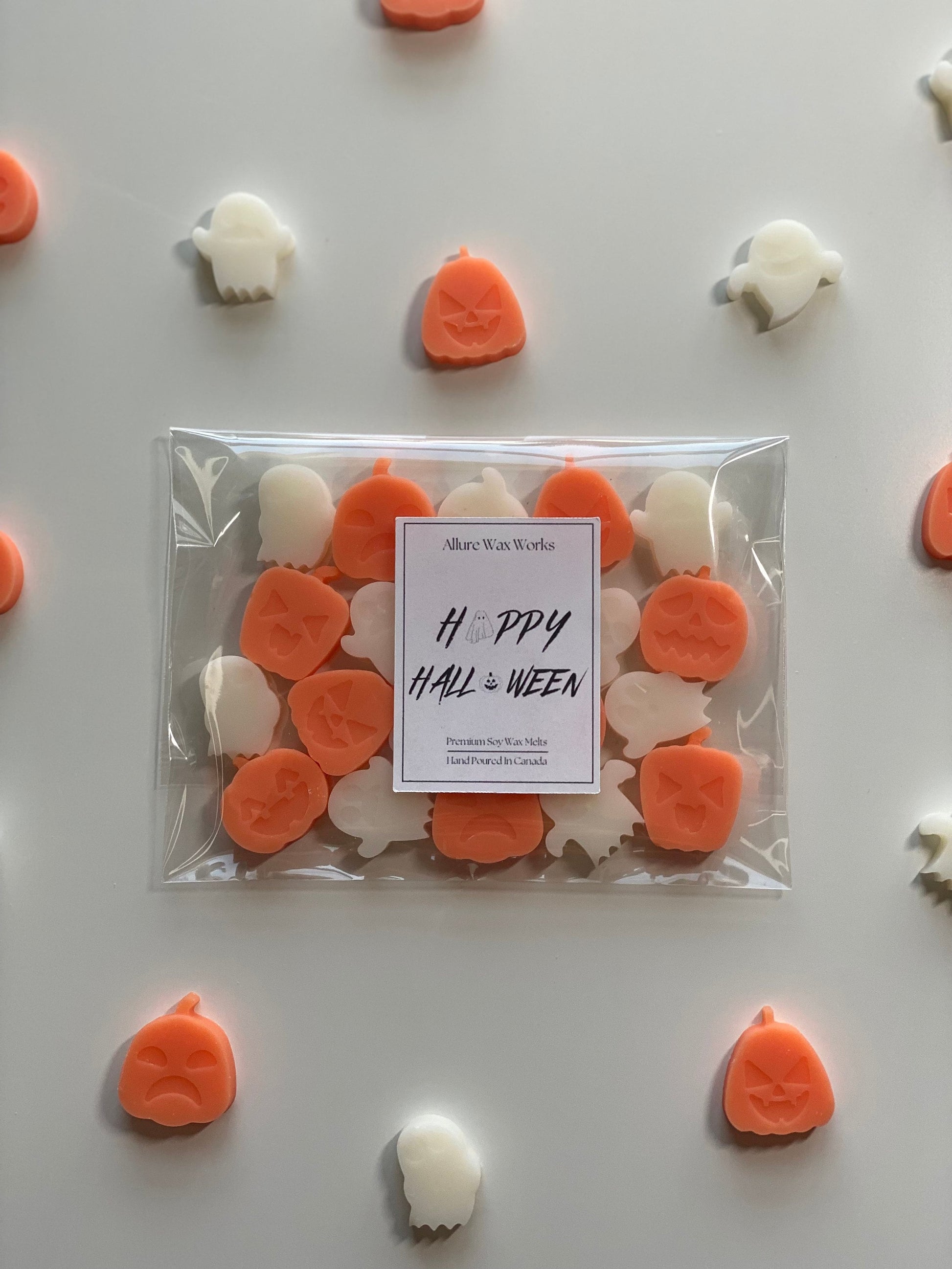 Happy Halloween Vanilla Pumpkin Marshmallow All Natural Soy Wax Melts | Halloween Ghost & Jack-o'-lantern Shaped Premium Wax Melts