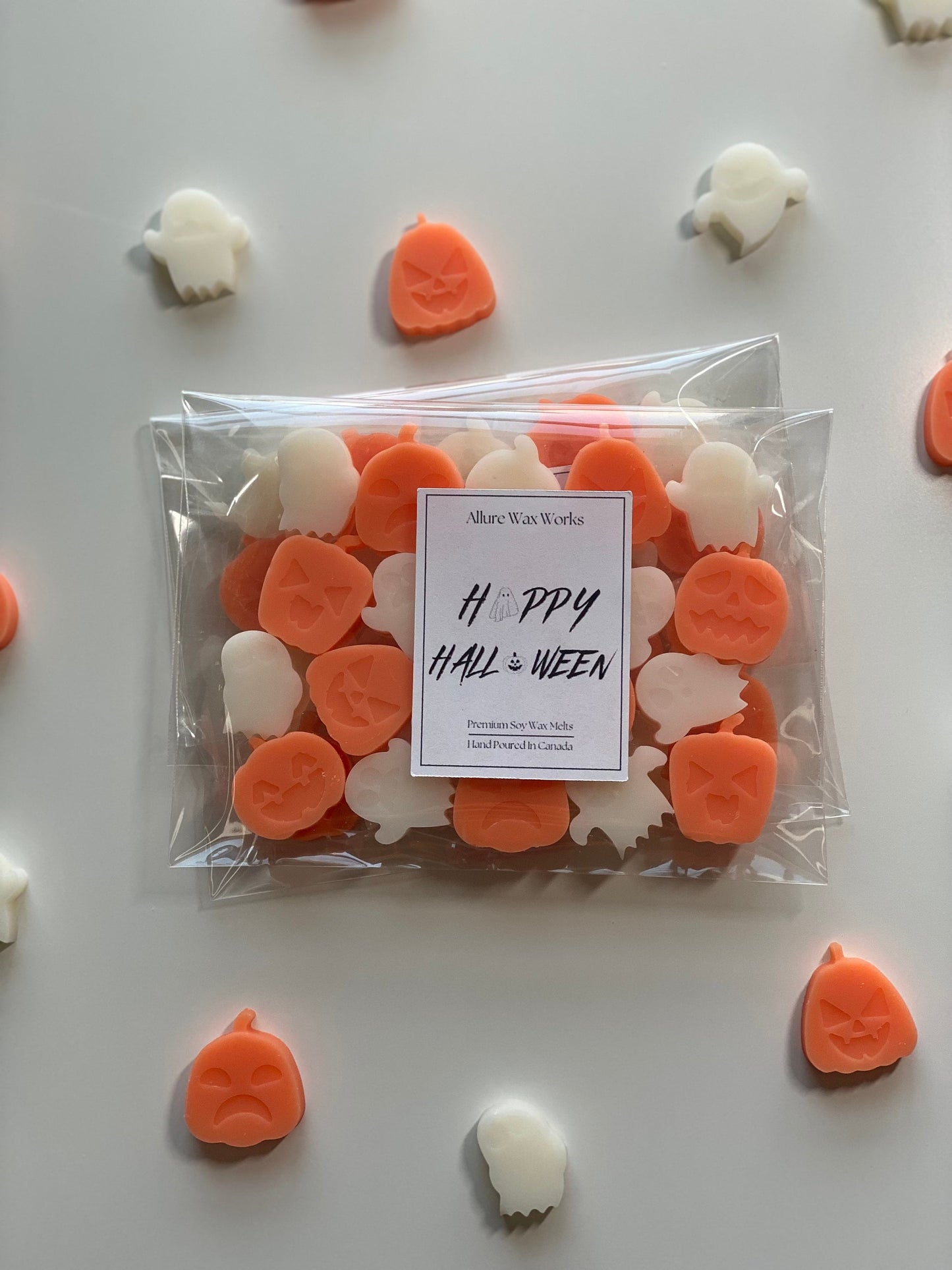 Happy Halloween Vanilla Pumpkin Marshmallow All Natural Soy Wax Melts | Halloween Ghost & Jack-o'-lantern Shaped Premium Wax Melts